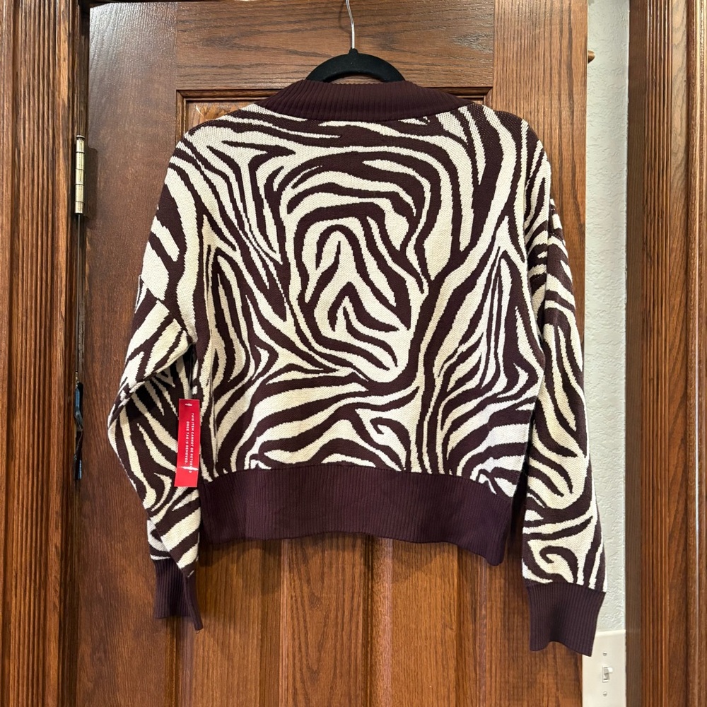 Carbon38 NWT $128 Zebra Print Crewneck Knit Sweater Brown & Cream S P2P 21-23” - Picture 12 of 12